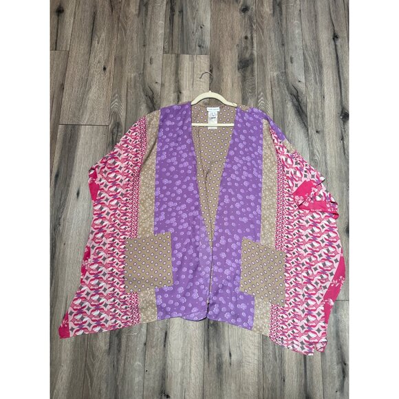 Susan Graver Womens Multicolored Patchwork Kimono Cardigan M 100% Polyest - Picture 1 of 6